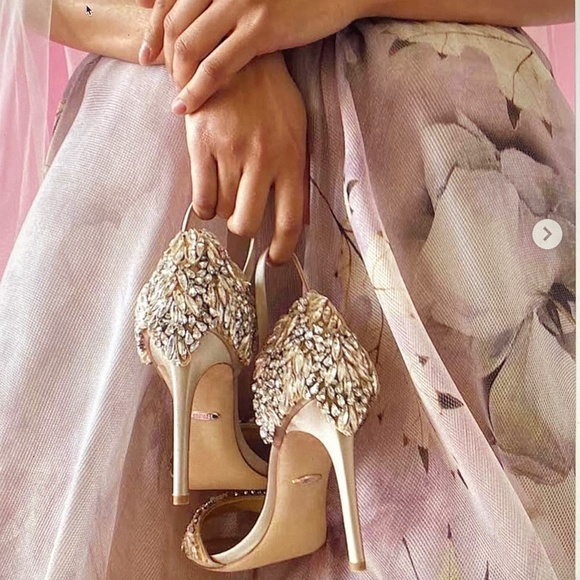 Badgley Mischka Shoes - Badgley Mischka Satin Tampa Ivory Crystal Ankle Strap Stiletto Sandals N…